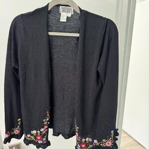 Black cardigan with floral embroidery